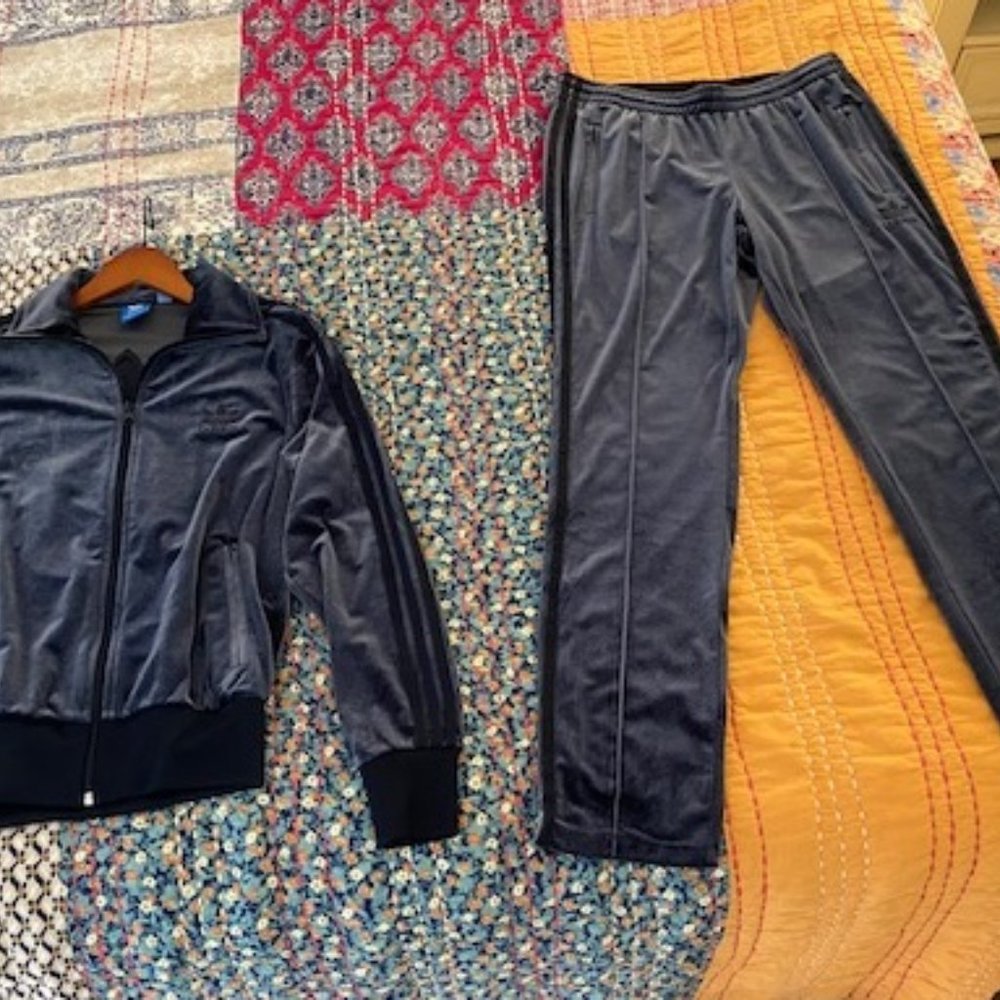 Ladies Adidas dark blue velvet track suit